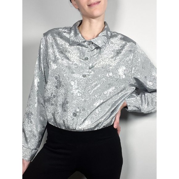 Vintage East West Woman grey blouse with floral print - Picture 3 of 8